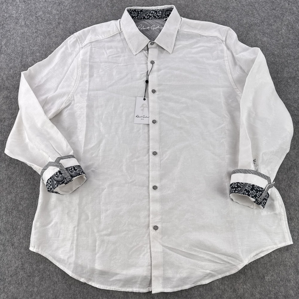 Robert Graham Poseidon Shirt Mens 3XL White Classic Fit Linen Cotton Long Sleeve